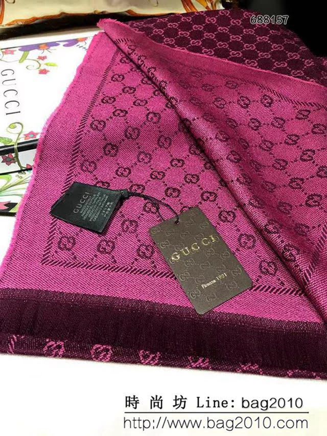 GUCCI古馳經典款 官網16年最新GG羊毛提花系列長圍巾 688156 LLWJ6925